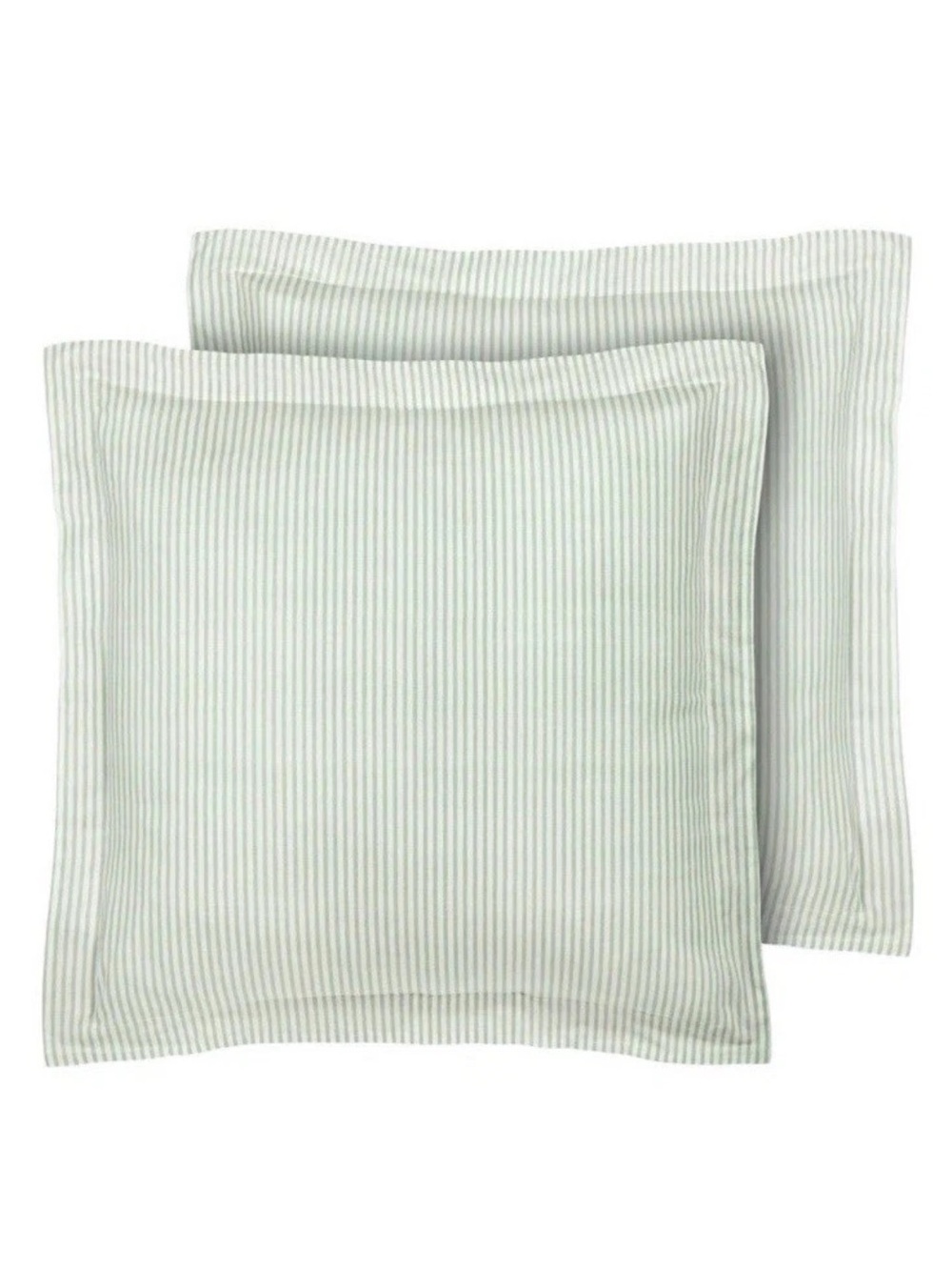 Laura Ashley ~ 2pc Euro Ticking Stripe Pillow Sham Green ~ 26x26 Tailored Fit